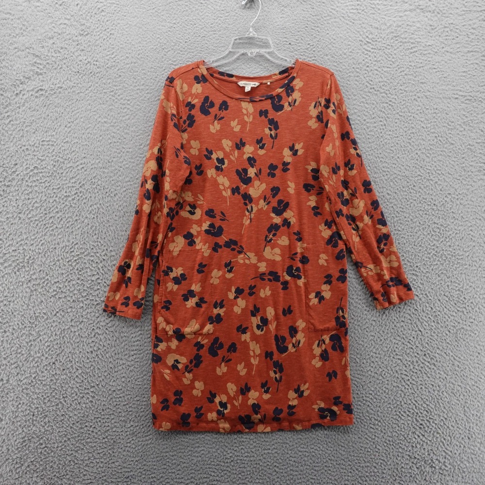 Toad&Co Windmere II‎ Long Sleeve Dress Medium Orange Floral Women Organic Cotton